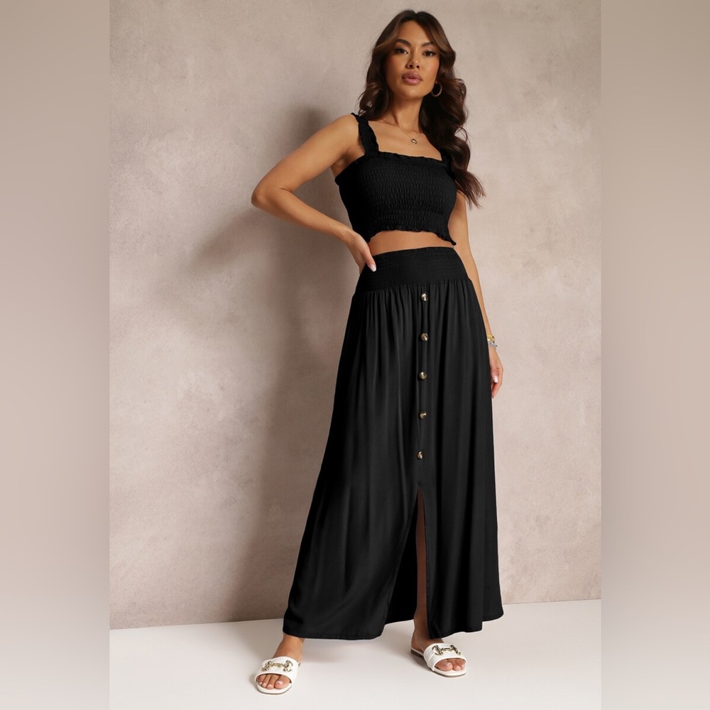 NWT Black Smocked Crop Top and Maxi Skirt Set